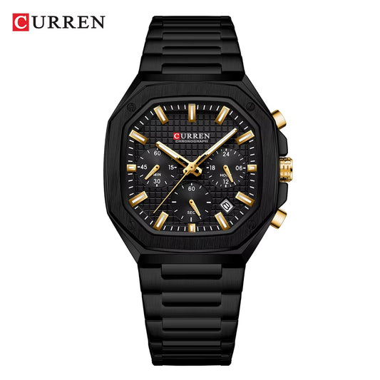 Casual Versatility Men'S Square Stainless Steel Chronograph Watch with Date Vintage-Inspired Design Quartz Wristwatch