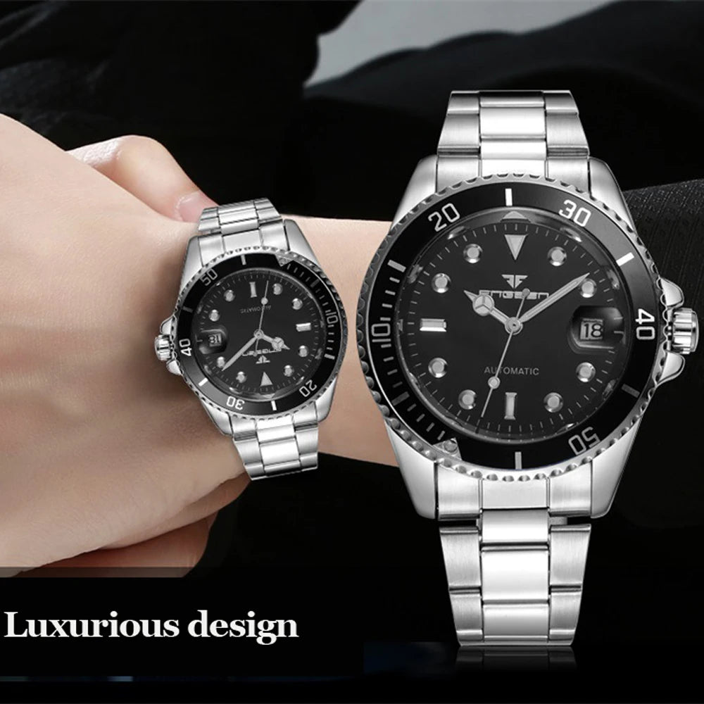 2025 FNGEEN 9001 Fashion Business Men'S Watch Steel Tourbillon Frame Mechanical Watch Night Light Automatic Date Diamond Watch
