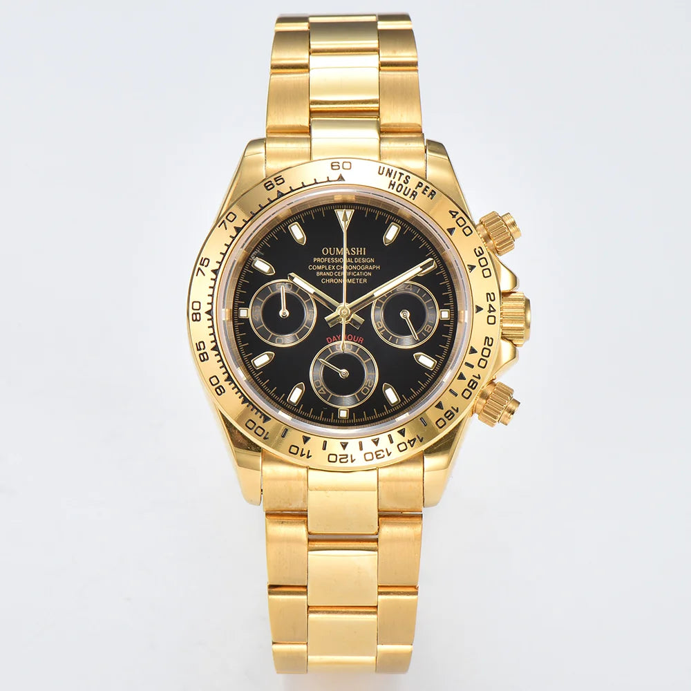 39MM Luxury Watches Gold Watches Sapphire Glass Waterproof Watches VK63 Movement Watches Support Customized Logo