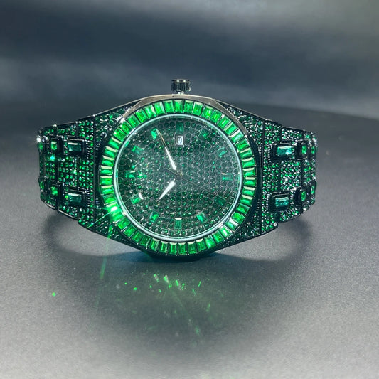 New Green Diamond Watch for Men Luxury Hip Hop Diamond Watches Unique Bling Ice Out Luminous Waterproof 2024 Wristwatch for Gift