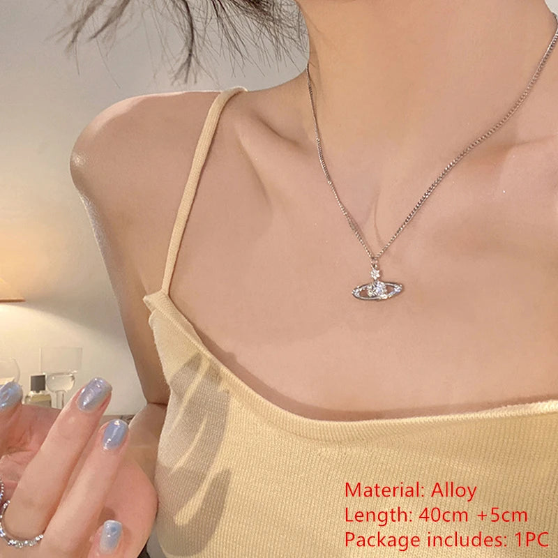 Fashion 925 Sterling Silver round Zircon Necklace Minimalist Style Charm Choker Pendant Party Gift for Women'S Fine Jewelry