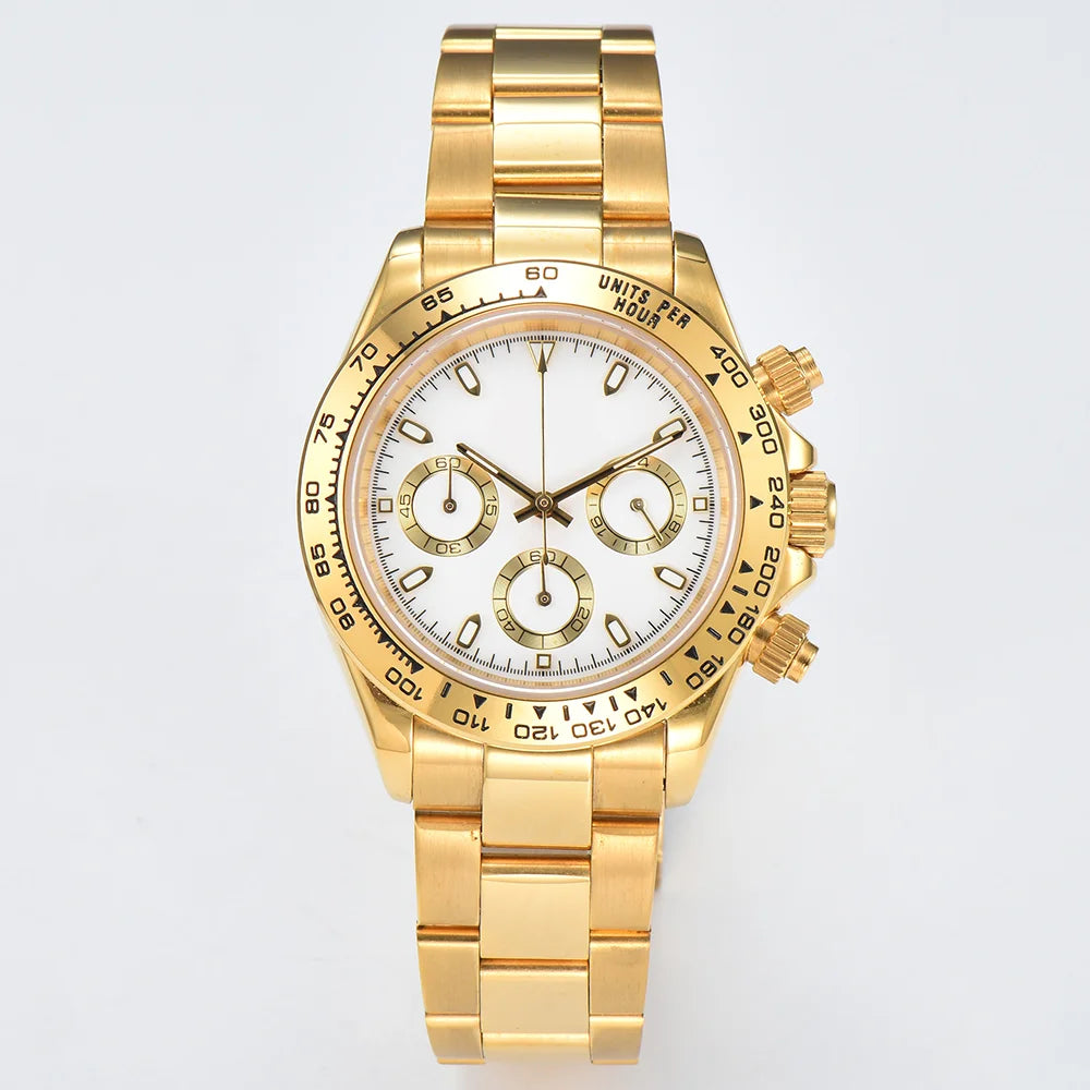 39MM Luxury Watches Gold Watches Sapphire Glass Waterproof Watches VK63 Movement Watches Support Customized Logo