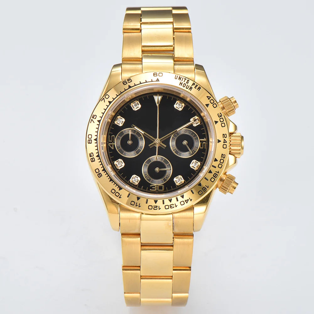 39MM Luxury Watches Gold Watches Sapphire Glass Waterproof Watches VK63 Movement Watches Support Customized Logo