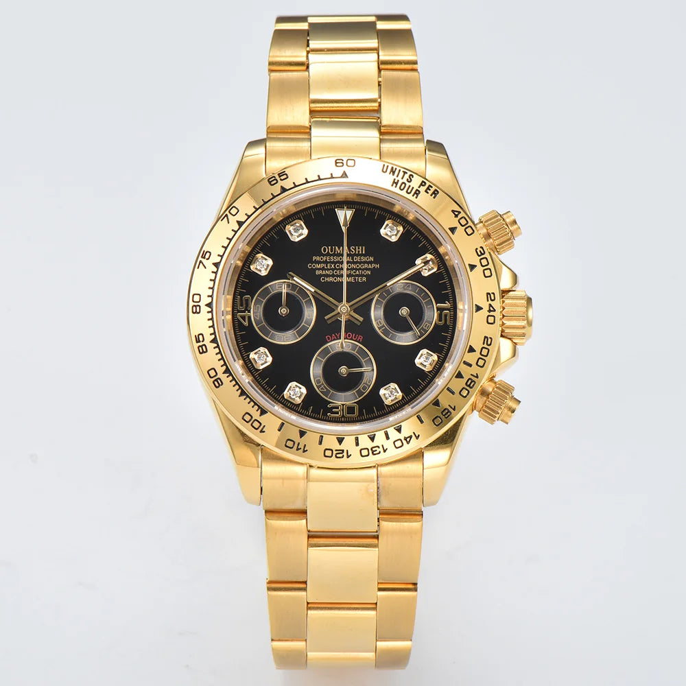 39MM Luxury Watches Gold Watches Sapphire Glass Waterproof Watches VK63 Movement Watches Support Customized Logo