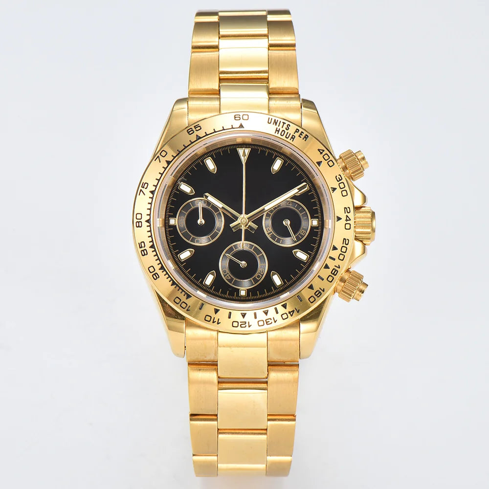 39MM Luxury Watches Gold Watches Sapphire Glass Waterproof Watches VK63 Movement Watches Support Customized Logo
