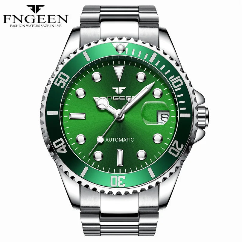 2025 FNGEEN 9001 Fashion Business Men'S Watch Steel Tourbillon Frame Mechanical Watch Night Light Automatic Date Diamond Watch