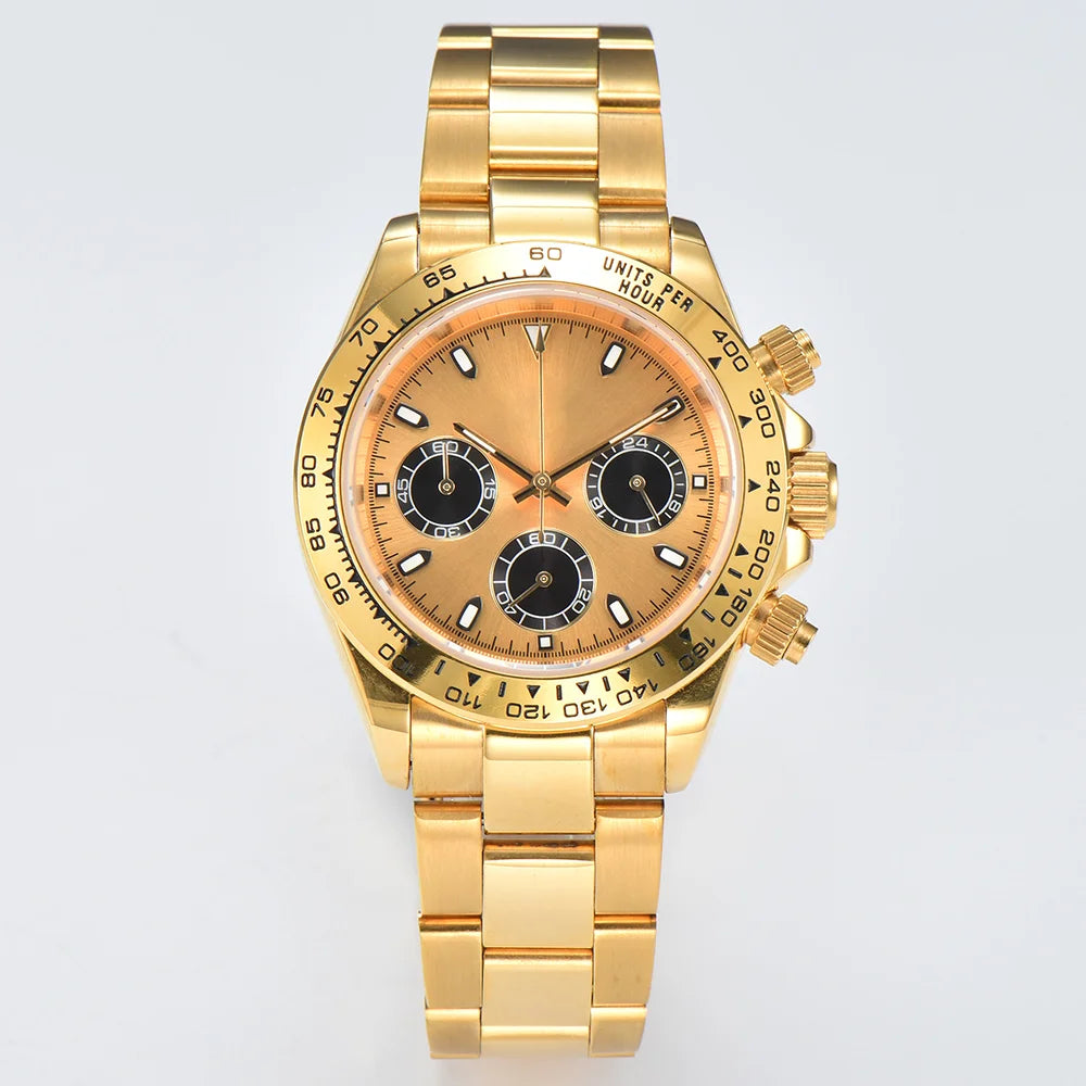 39MM Luxury Watches Gold Watches Sapphire Glass Waterproof Watches VK63 Movement Watches Support Customized Logo