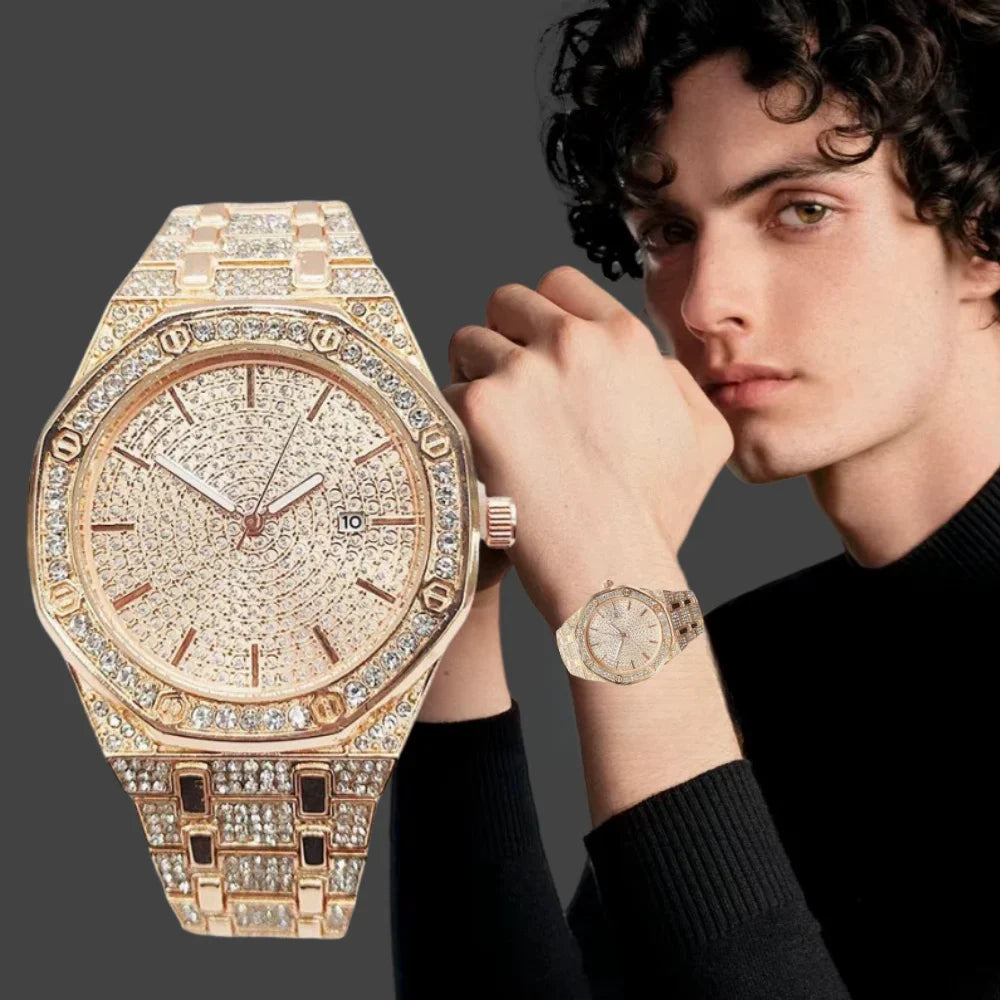 Men'S Quartz Watch with Diamonds from the High-End Brand Full Sky Stylish All Diamond Watch for Man