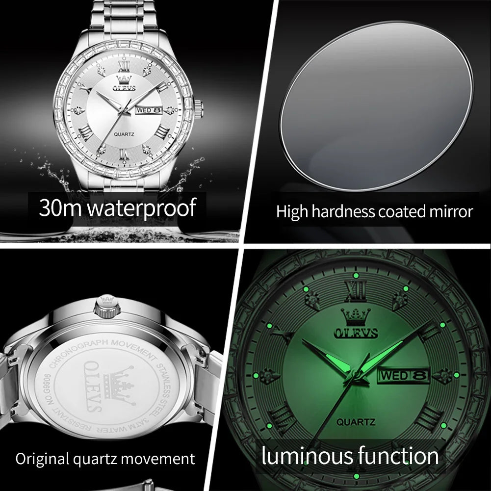 Brand Watch Dual Calendar Diamond-Encrusted Men'S Quartz Watch Waterproof Watch 9906