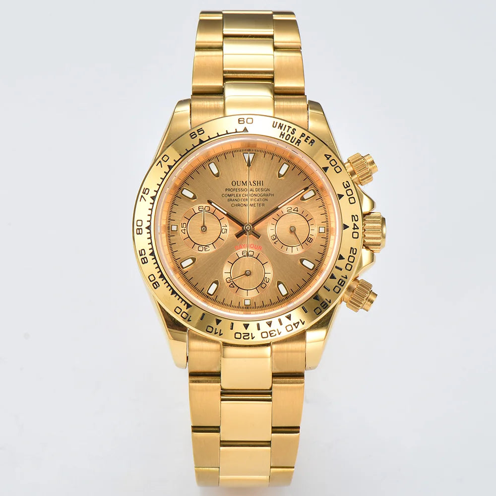 39MM Luxury Watches Gold Watches Sapphire Glass Waterproof Watches VK63 Movement Watches Support Customized Logo