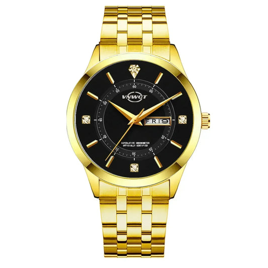 Stainless Steel Men'S Watch Waterproof Business Date Watch Quartz Dot Diamond Luxury Diamond Gold Men Watches