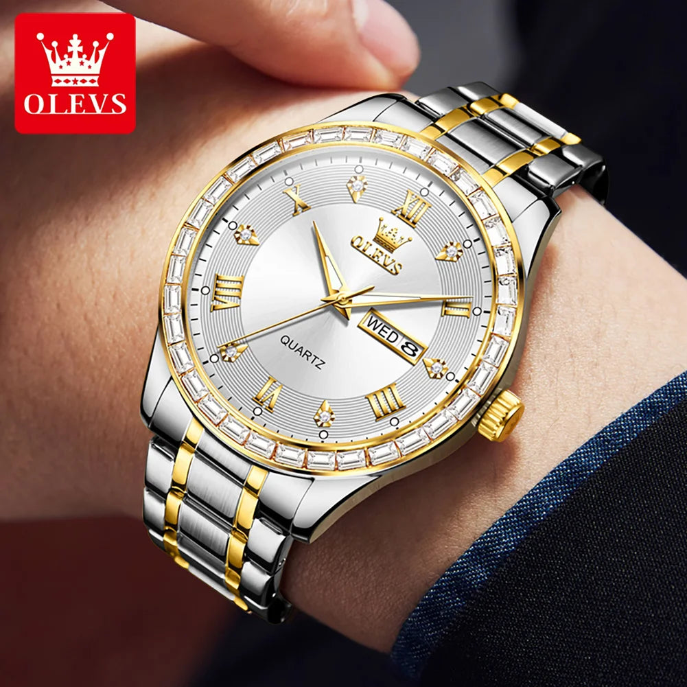 Brand Watch Dual Calendar Diamond-Encrusted Men'S Quartz Watch Waterproof Watch 9906