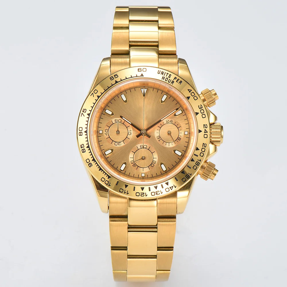 39MM Luxury Watches Gold Watches Sapphire Glass Waterproof Watches VK63 Movement Watches Support Customized Logo