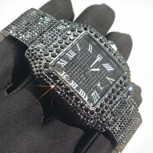 New Blue Diamond Watch for Men Luxury Stainless Steel Hip Hop Watches Unique Bling Ice Out Waterproof Wristwatch Man 2025 Hot ﻿